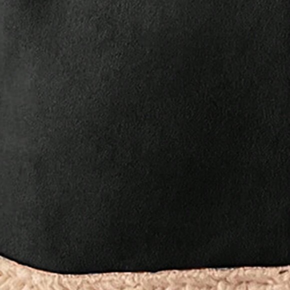 Black Casual Women's Fluffy Colorblock Warm Jacket - Picture 8 of 8